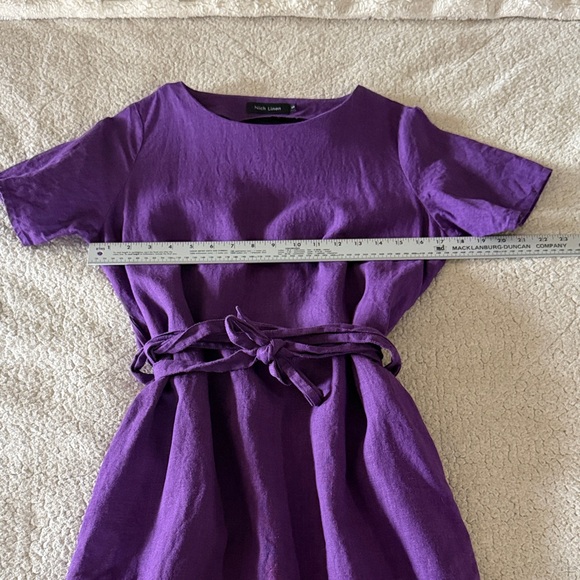 Nich Linen Chic Purple Midi Dress with Belt 100% Linen Small - Picture 4 of 9